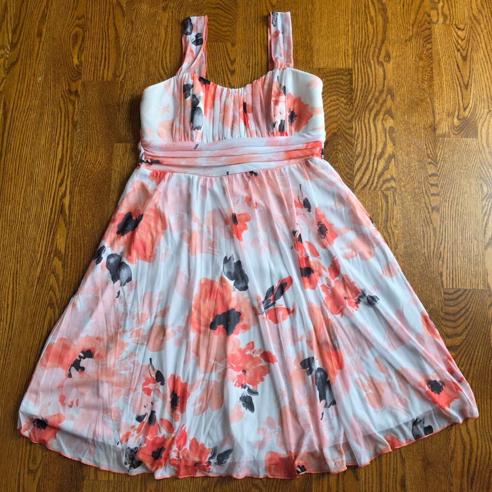 Maurices Womens Floral Mesh Fit & Flare Dress‎ Coral Peach Medium NWT Snag